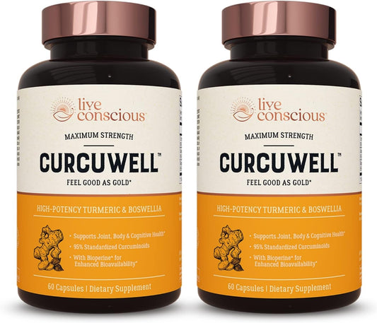CurcuWell Live Conscious Joint Support Bundle - Curcumin & Boswellia Blend for Maximum Strength - 120 Day Supply