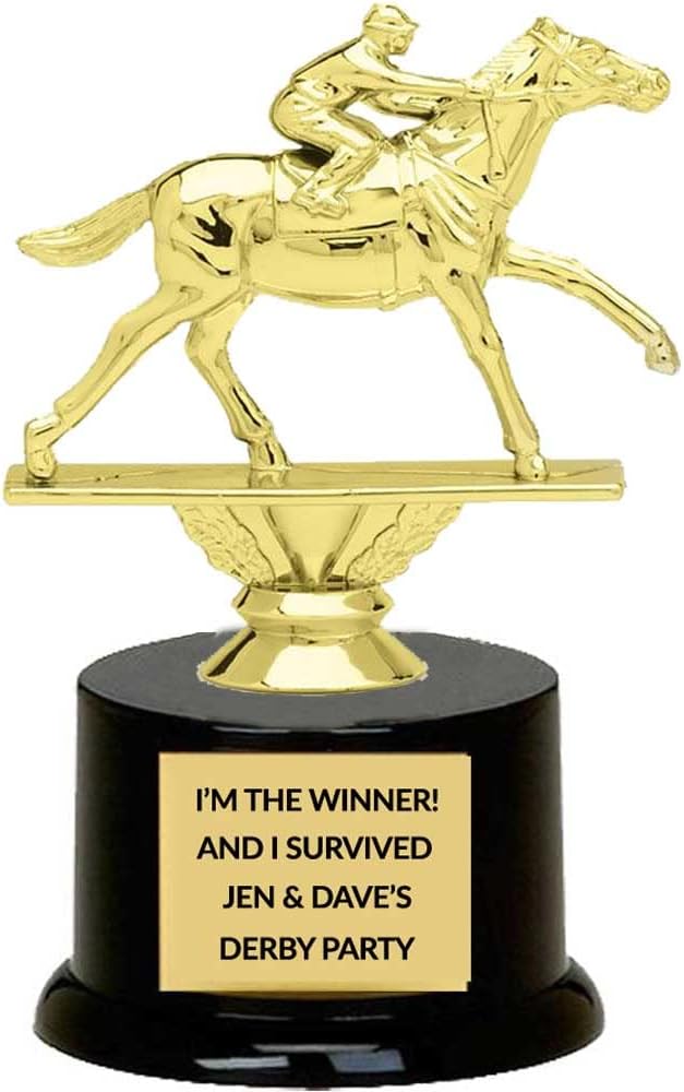 Customizable Gold Jockey on Horse Derby Race Trophy with Engraving - Perfect Derby Winner Award
