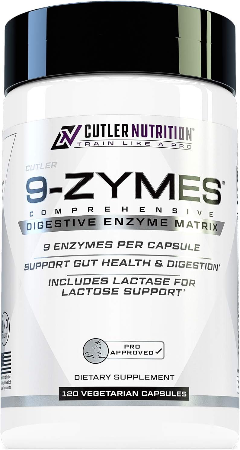 Cutler Nutrition 9-Zymes Digestive Enzyme Supplement - Supports Digestion, Reduces Bloating and Gas, 120 Capsules