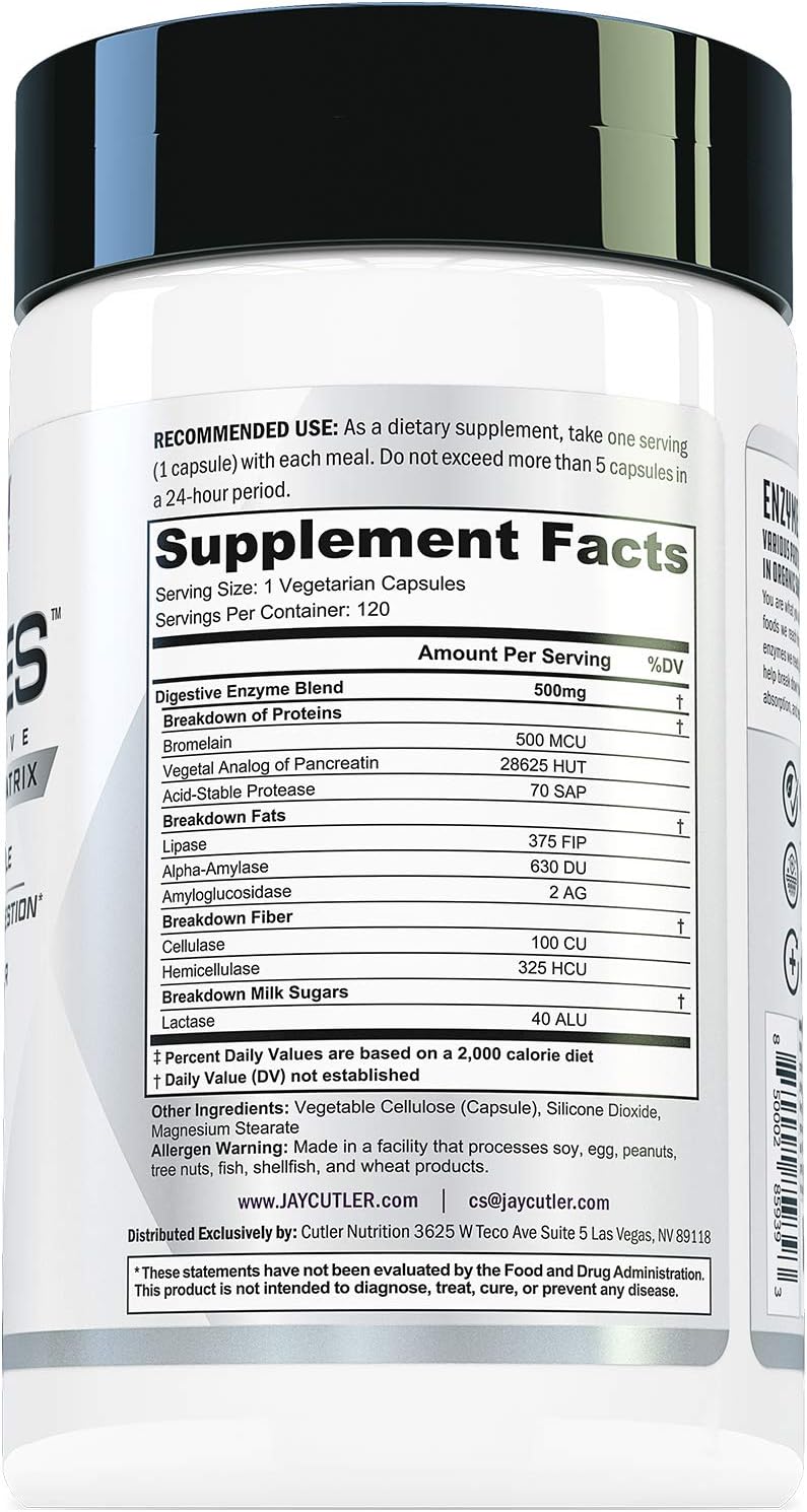 Cutler Nutrition 9-Zymes Digestive Enzyme Supplement - Supports Digestion, Reduces Bloating and Gas, 120 Capsules