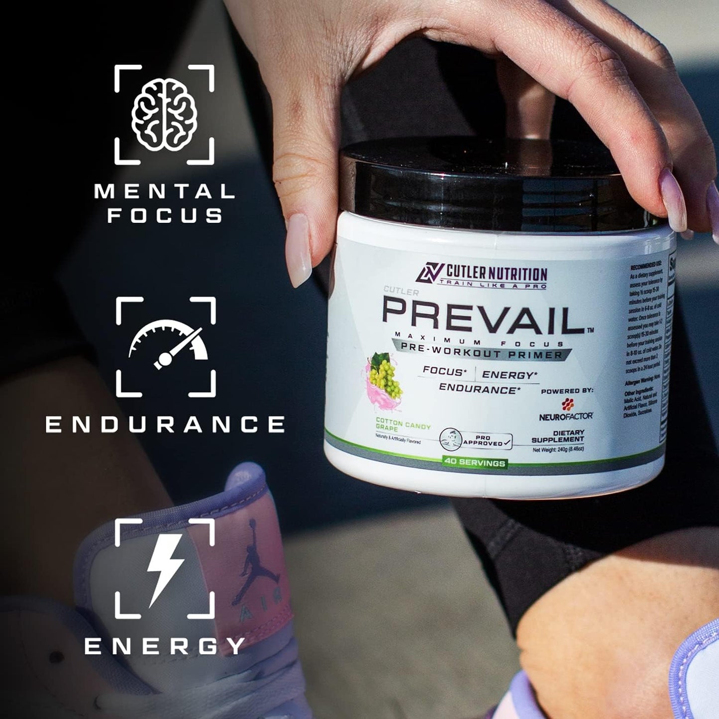 Cutler Nutrition Prevail Pre Workout Powder: Energy and Focus Supplement with Nootropics, L Citrulline, Alpha GPC, L Tyrosine - Cotton Candy Grape, 40 Servings for Men and Women