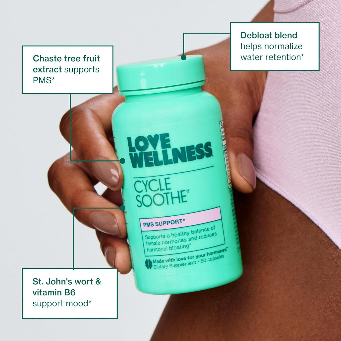 Cycle Soothe Supplement - Promotes Happy Mood, Relieves PMS Hormones & Stress - 60 Capsules