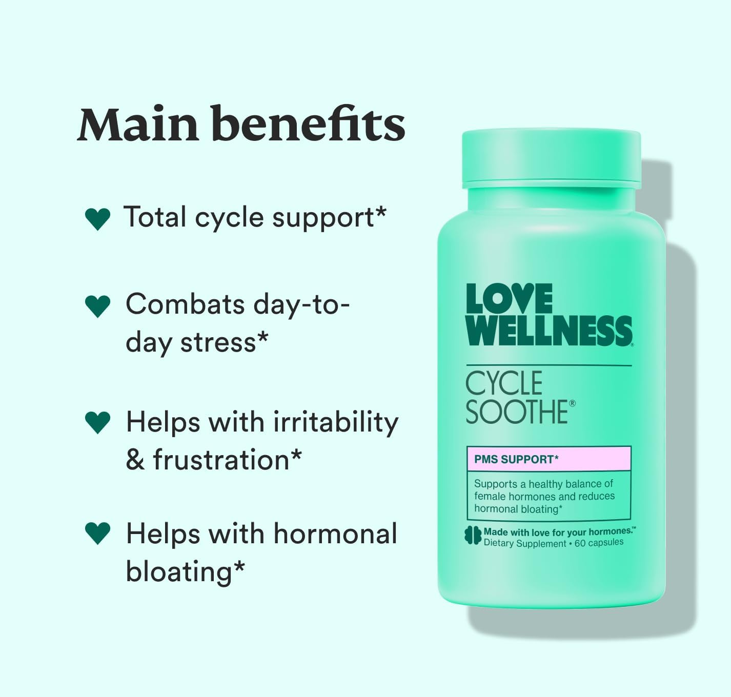 Cycle Soothe Supplement - Promotes Happy Mood, Relieves PMS Hormones & Stress - 60 Capsules