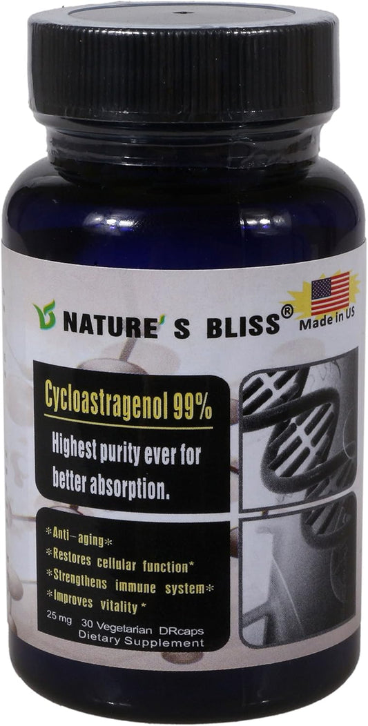 Cycloastragenol 25mg 99% Telomere Supplement with Astragalus Root Extract - USA-Made Anti-Aging Capsules for Immunity Boost and Super Absorption, 30ct
