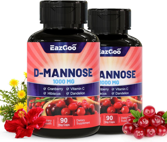 D-Mannose 1000mg Capsules with Cranberry & Vitamin C - 90 Count (Pack of 2)