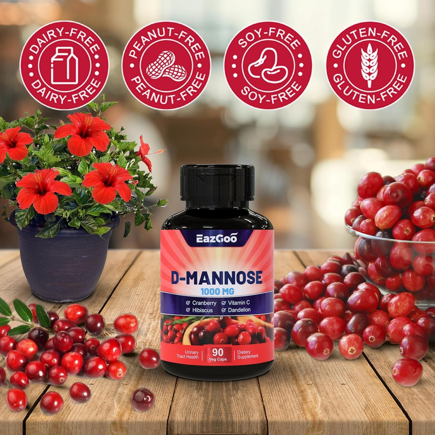 D-Mannose 1000mg Capsules with Cranberry & Vitamin C - 90 Count (Pack of 2)