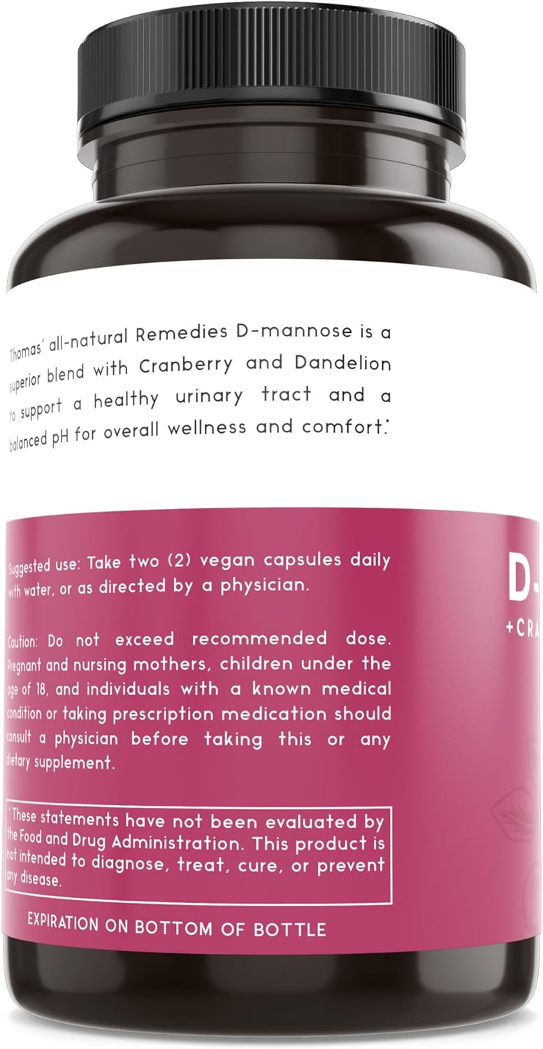 D-Mannose 1200mg Capsules with Cranberry and Dandelion - Natural UTI Support - Vegan Formula - 120 Capsules
