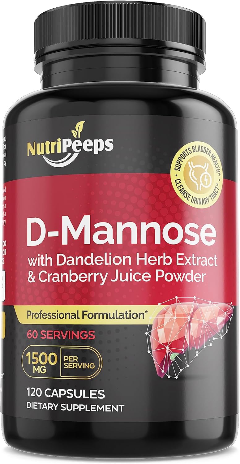 D-Mannose 1500mg Capsules with Dandelion and Cranberry Extracts - Natural UTI Support and Detox for Men and Women