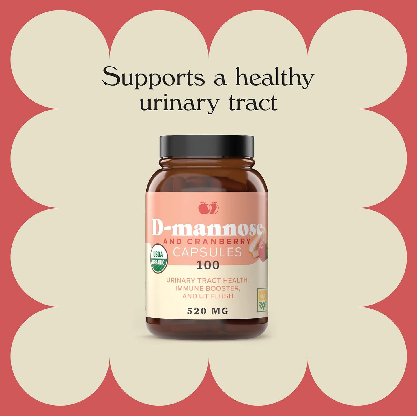 D-Mannose & Cranberry Capsules - 100 Capsules, 1040mg for Urinary Tract Health & UT Flush