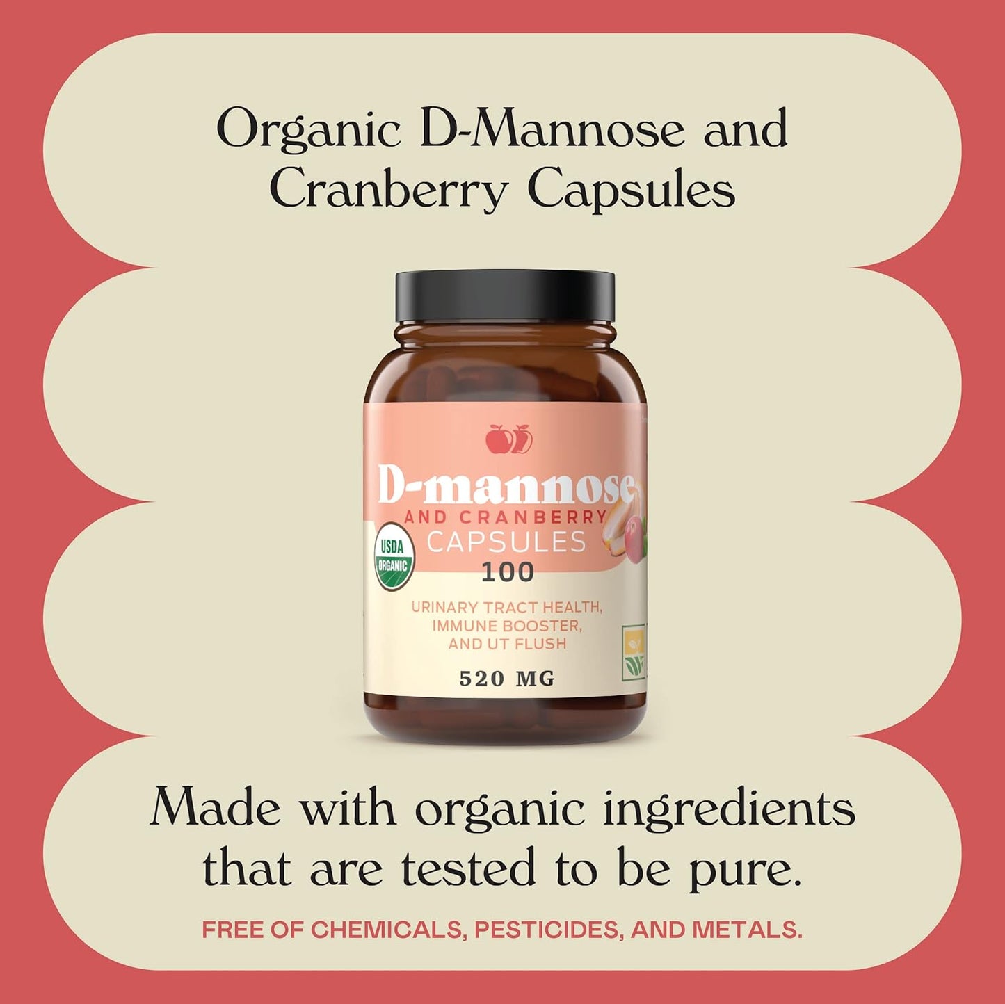 D-Mannose & Cranberry Capsules - 100 Capsules, 1040mg for Urinary Tract Health & UT Flush
