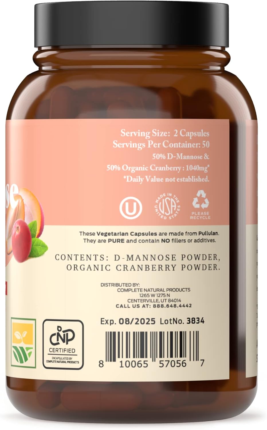 D-Mannose & Cranberry Capsules - 100 Capsules, 1040mg for Urinary Tract Health & UT Flush