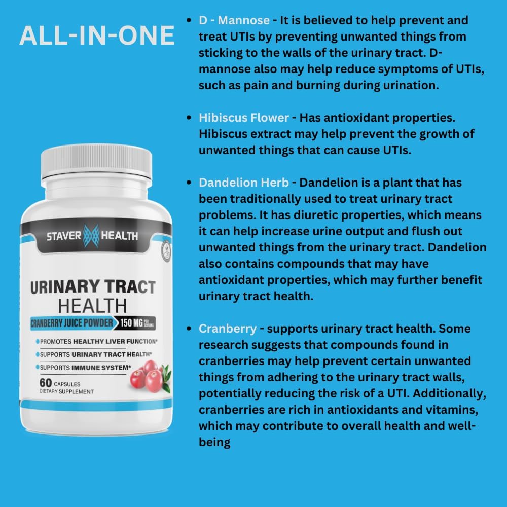 D-Mannose & Cranberry Capsules for Women's Urinary Tract Health - Dandelion Supplement, 60 CT