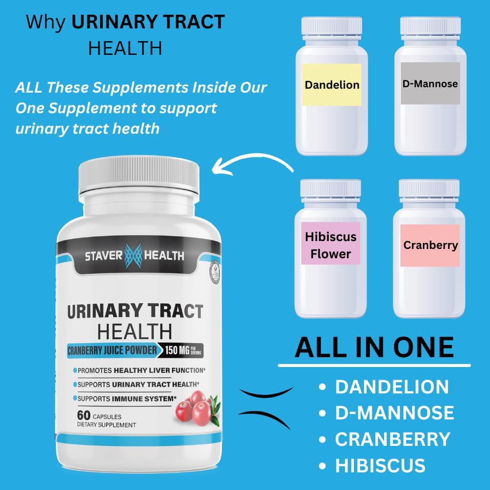 D-Mannose & Cranberry Capsules for Women's Urinary Tract Health - Dandelion Supplement, 60 CT