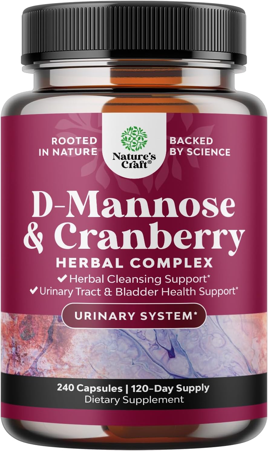 D-Mannose with Cranberry Extract Capsules - 1000mg per Serving - Kidney Cleanse and UTI Support for Women - 4 Month Supply