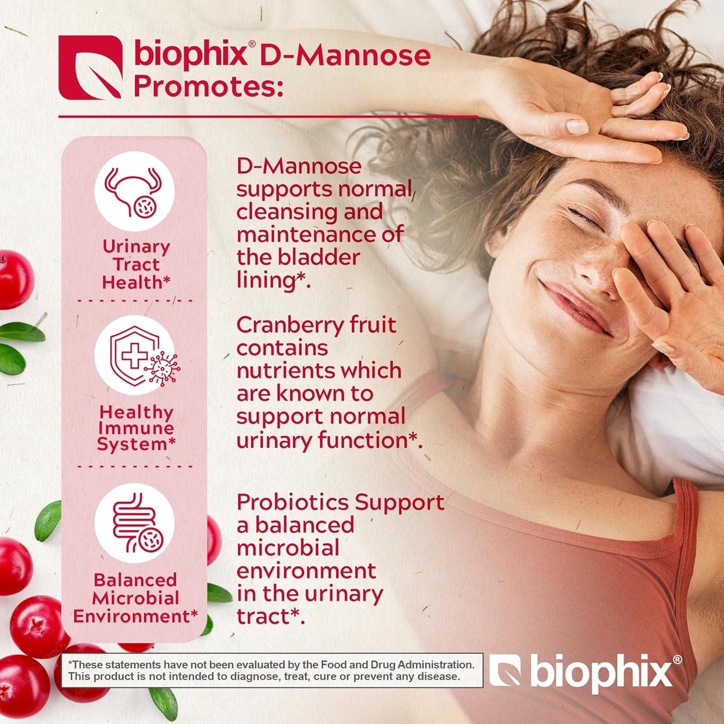 D-Mannose with Cranberry Probiotics 1000mg Vcaps - 120 Count + Free Vitamin C-1000 Tablets - Promotes Urinary and Digestive Health