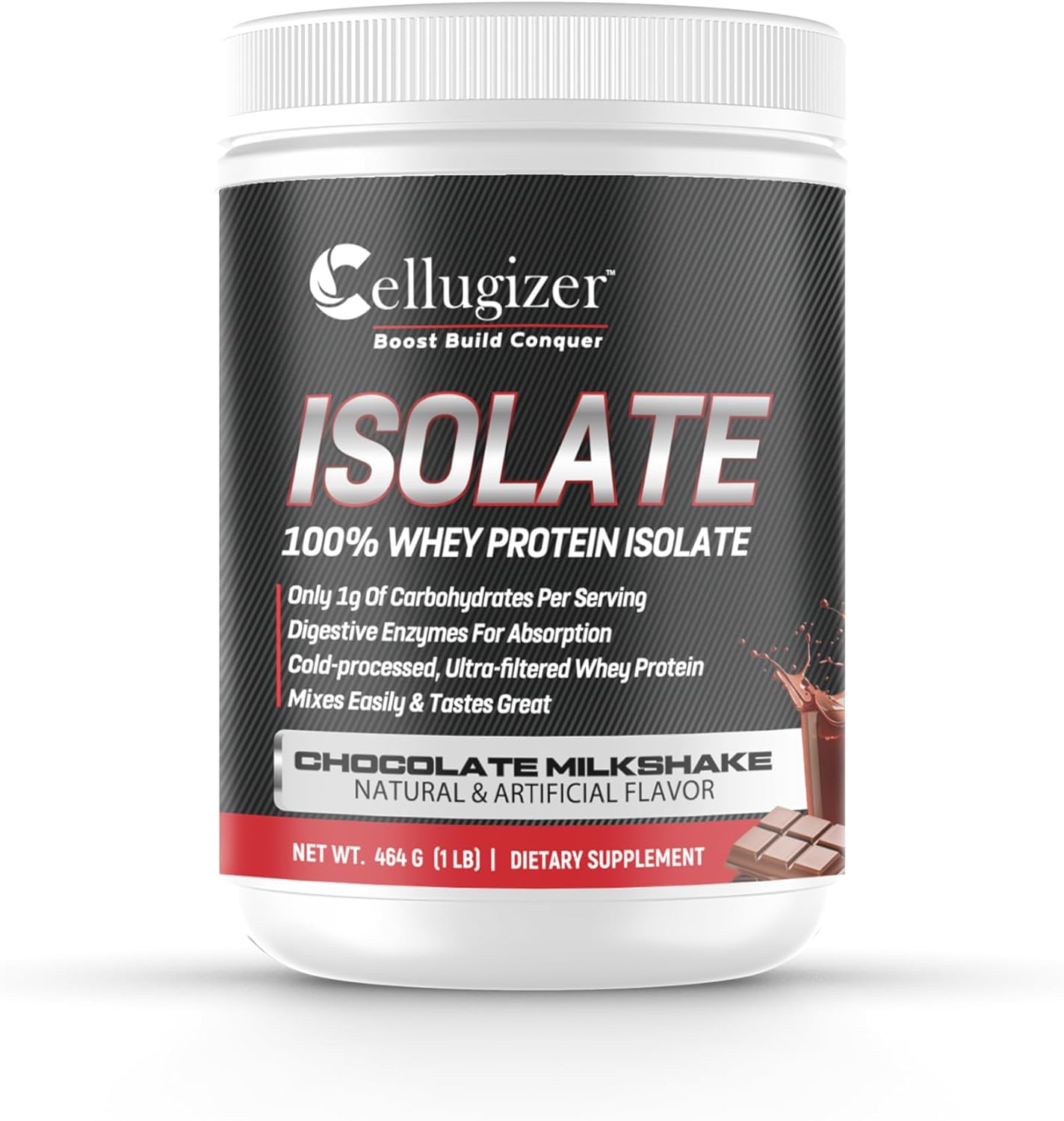 Dagola Cellugizer Chocolate Whey Isolate Protein Powder - 25g Protein, Fast Digesting, 0g Sugar, Low Carb - 1lb