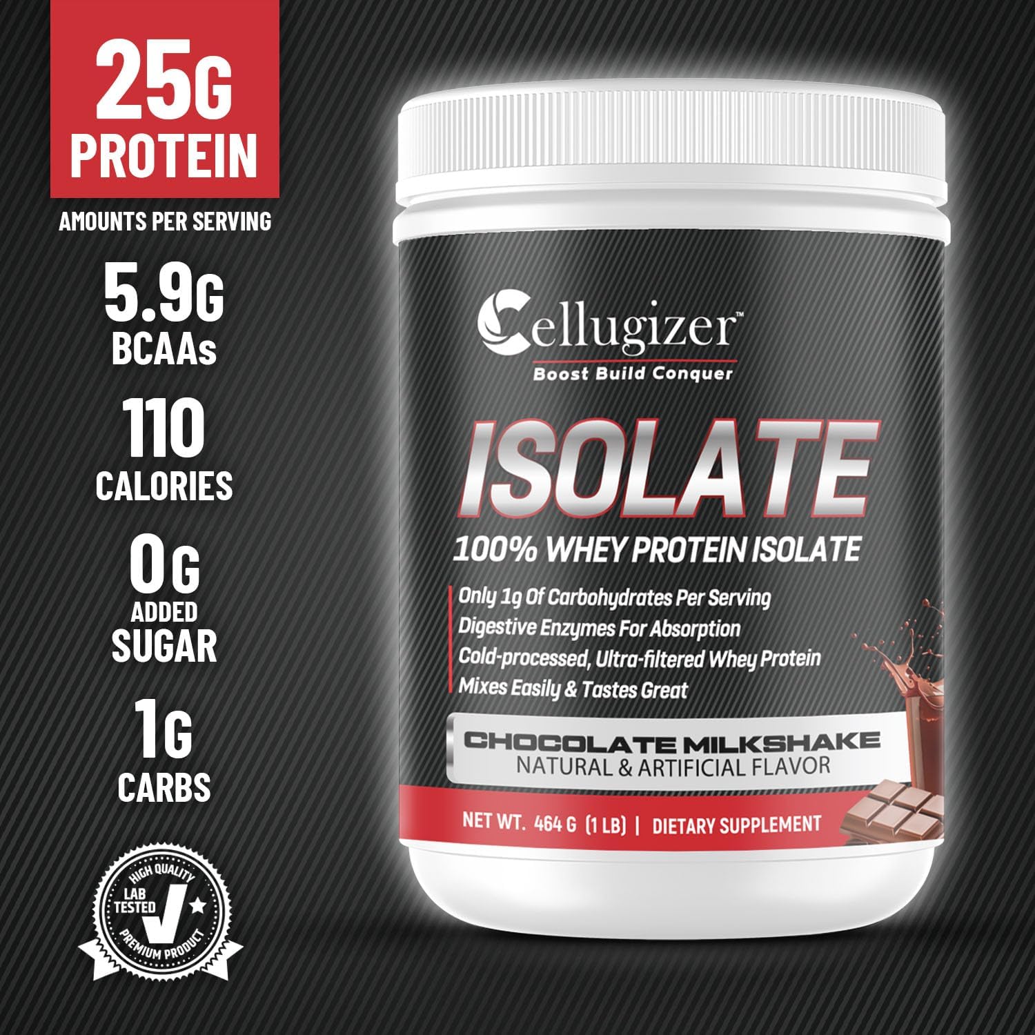 Dagola Cellugizer Chocolate Whey Isolate Protein Powder - 25g Protein, Fast Digesting, 0g Sugar, Low Carb - 1lb