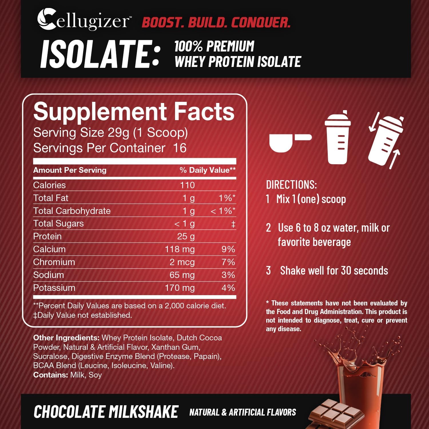 Dagola Cellugizer Chocolate Whey Isolate Protein Powder - 25g Protein, Fast Digesting, 0g Sugar, Low Carb - 1lb