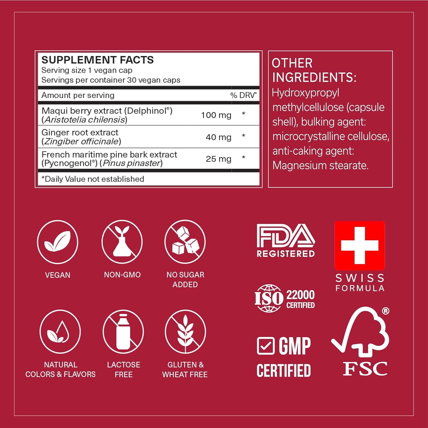 Daily Circulation Support Supplement with Antioxidant Powerhouse - Maqui Berry, Ginger, Pycnogenol - 30 Vegan Capsules for Inflammation & Blood Sugar