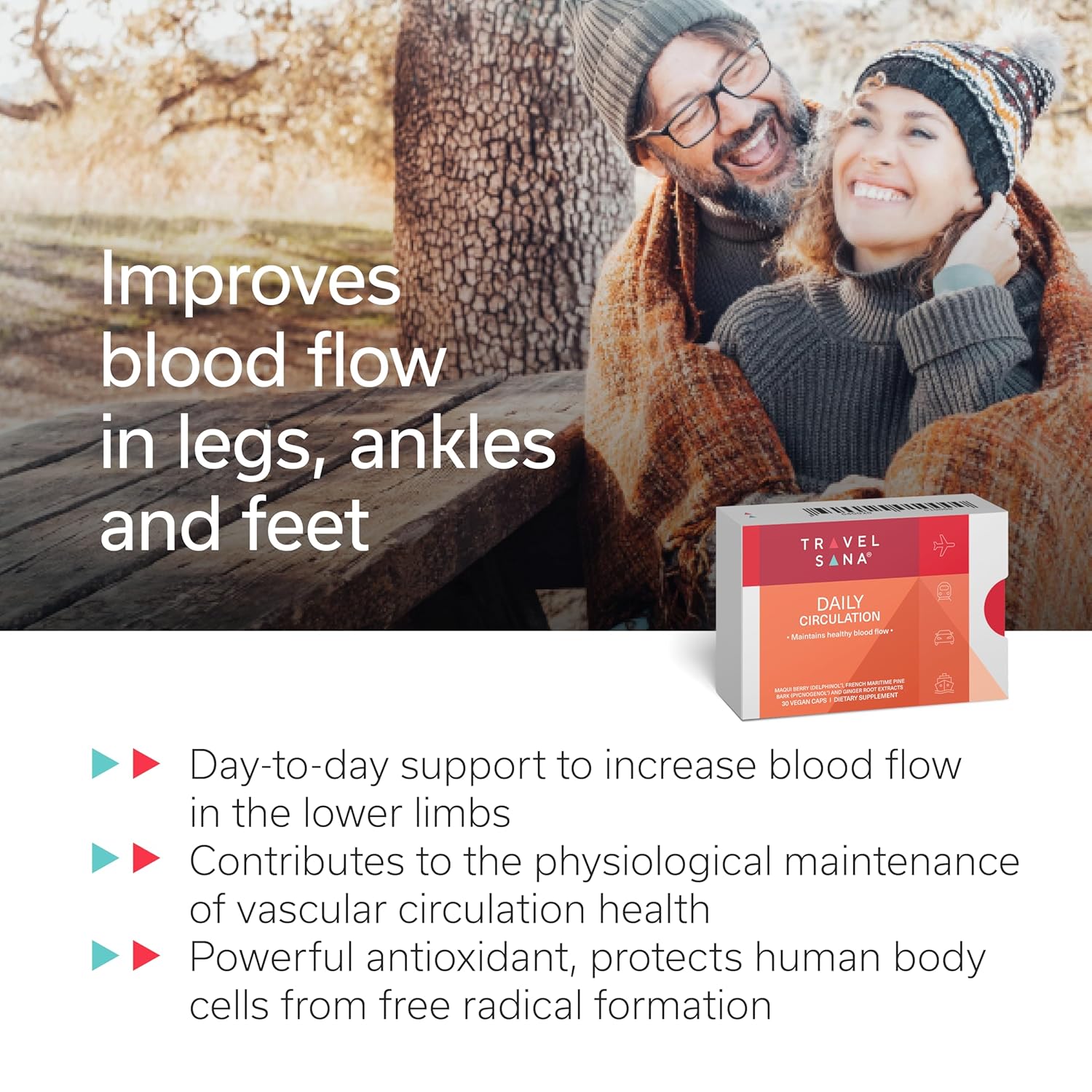 Daily Circulation Support Supplement with Antioxidant Powerhouse - Maqui Berry, Ginger, Pycnogenol - 30 Vegan Capsules for Inflammation & Blood Sugar