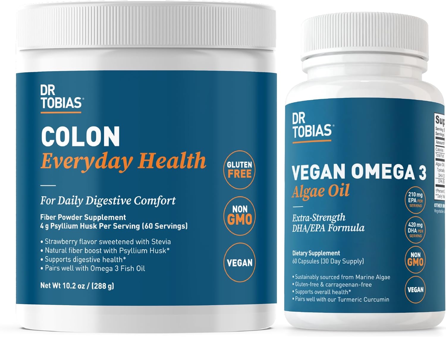Daily Digestive and Health Support with Dr. Tobias Colon Everyday Health & Vegan Omega 3 Algae Oil - Psyllium Husk, DHA EPA Omega 3s, Vegan, Non-GMO