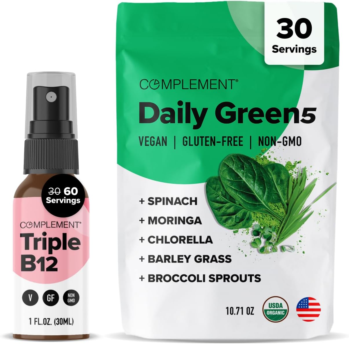 Daily Greens & Triple B12 Spray Bundle - Ultimate Energy and Wellness Nutrient Combo