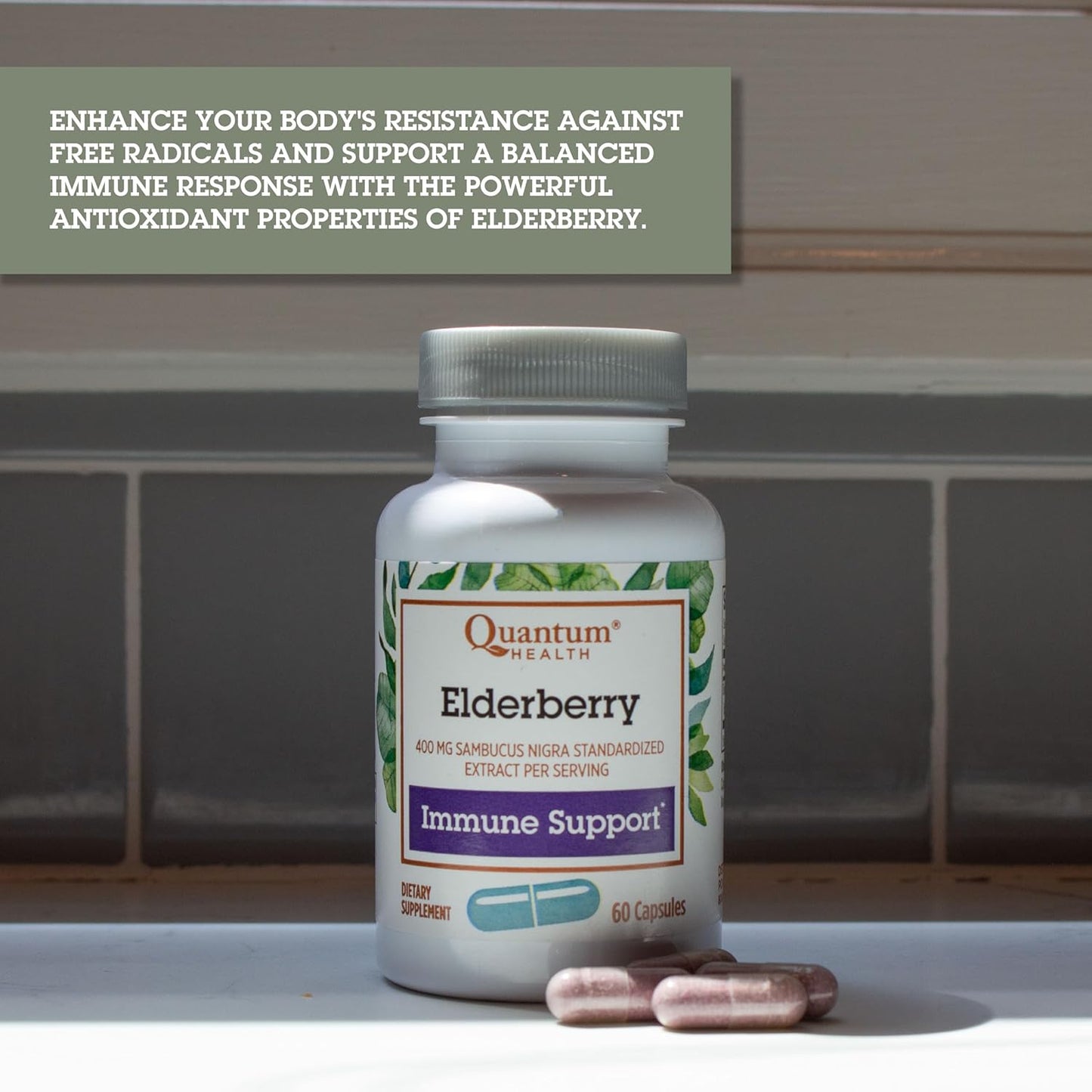 Daily Immune Support & Wellness Boost with Quantum Health Black Elderberry Supplement - 60 Capsules