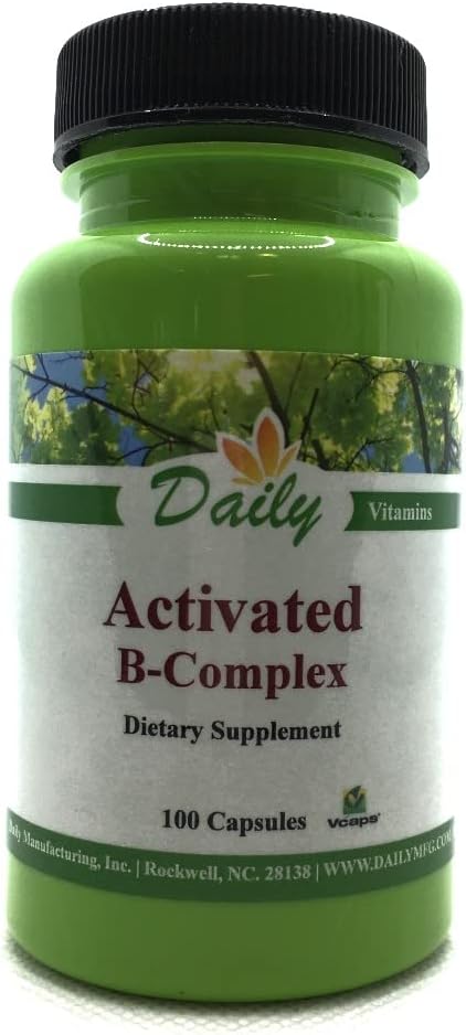 Daily Manufacturing Activated B-Complex Supplement - 100 Vegetarian Capsules with Activated Multi-B Vitamins