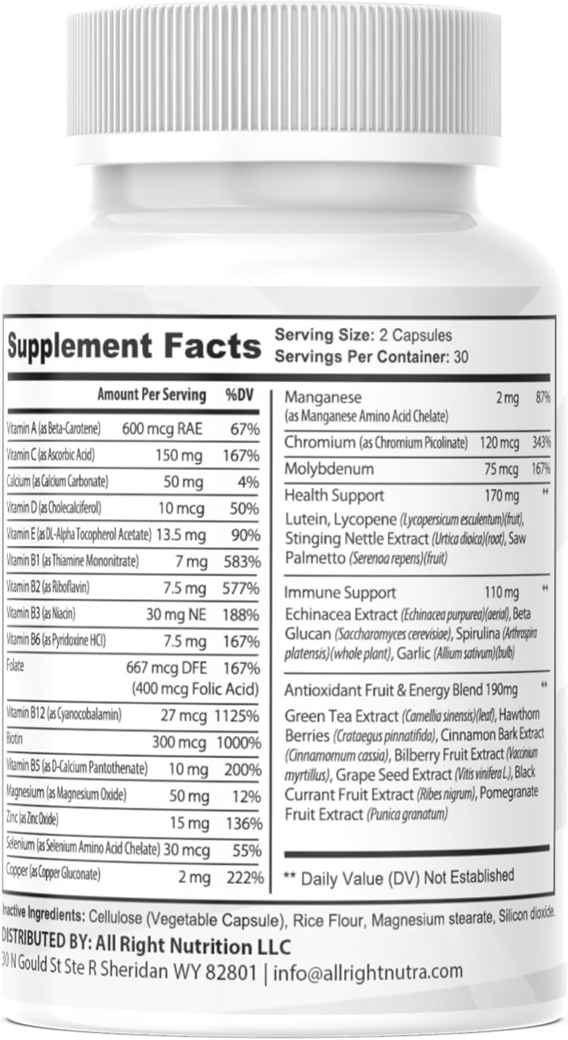 Daily Multivitamin Supplement - All Right Nutrition Anthem - 60 Capsules