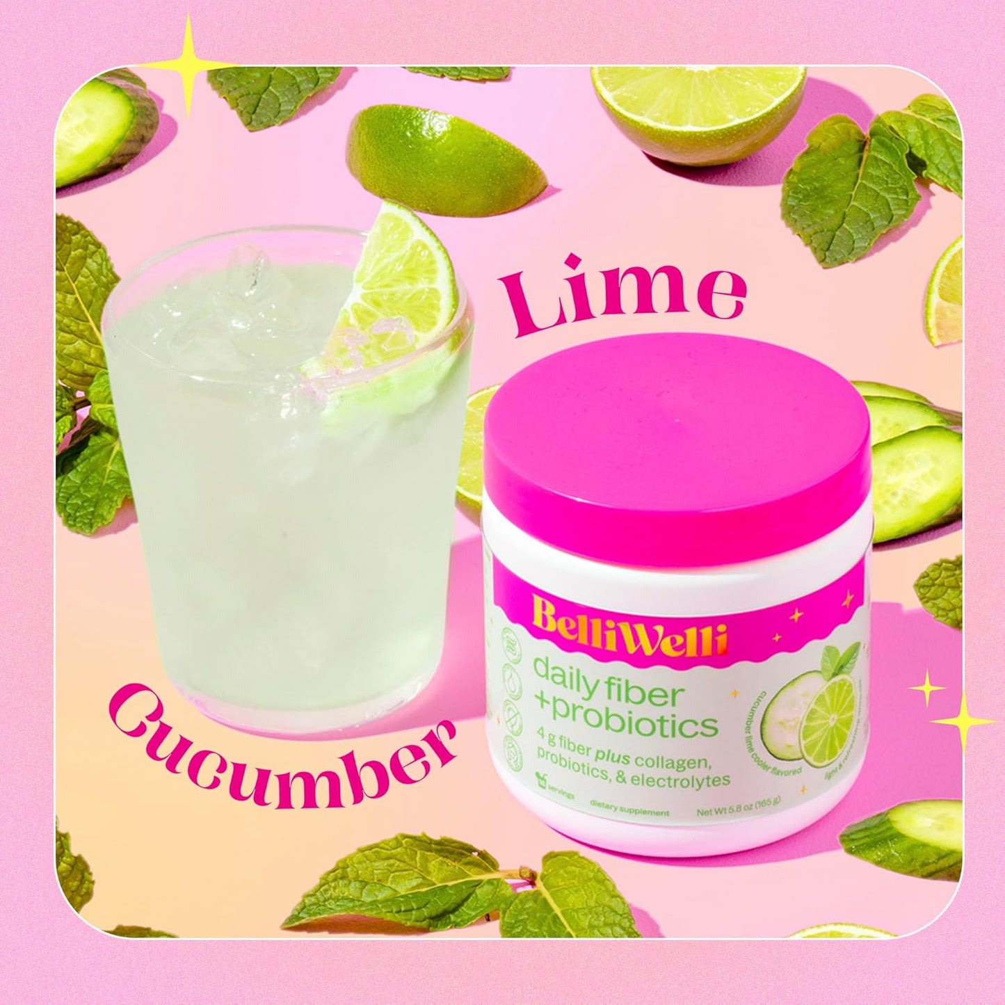 Daily Wellness Fiber Supplement Bundle with Collagen, Probiotics & Electrolytes - Tropical Breeze & Cucumber Lime Mint Flavors - 32 Servings