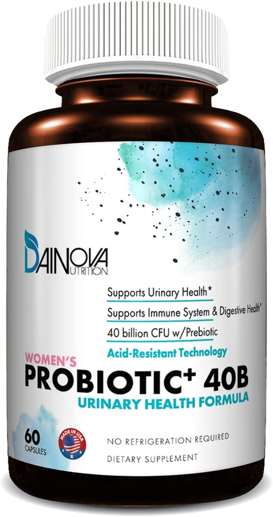 Dainova Probiotics for Women: 40 Bil CFU for Vaginal & Urinary Tract Health, Yeast Infection, UTI - 60 Capsules