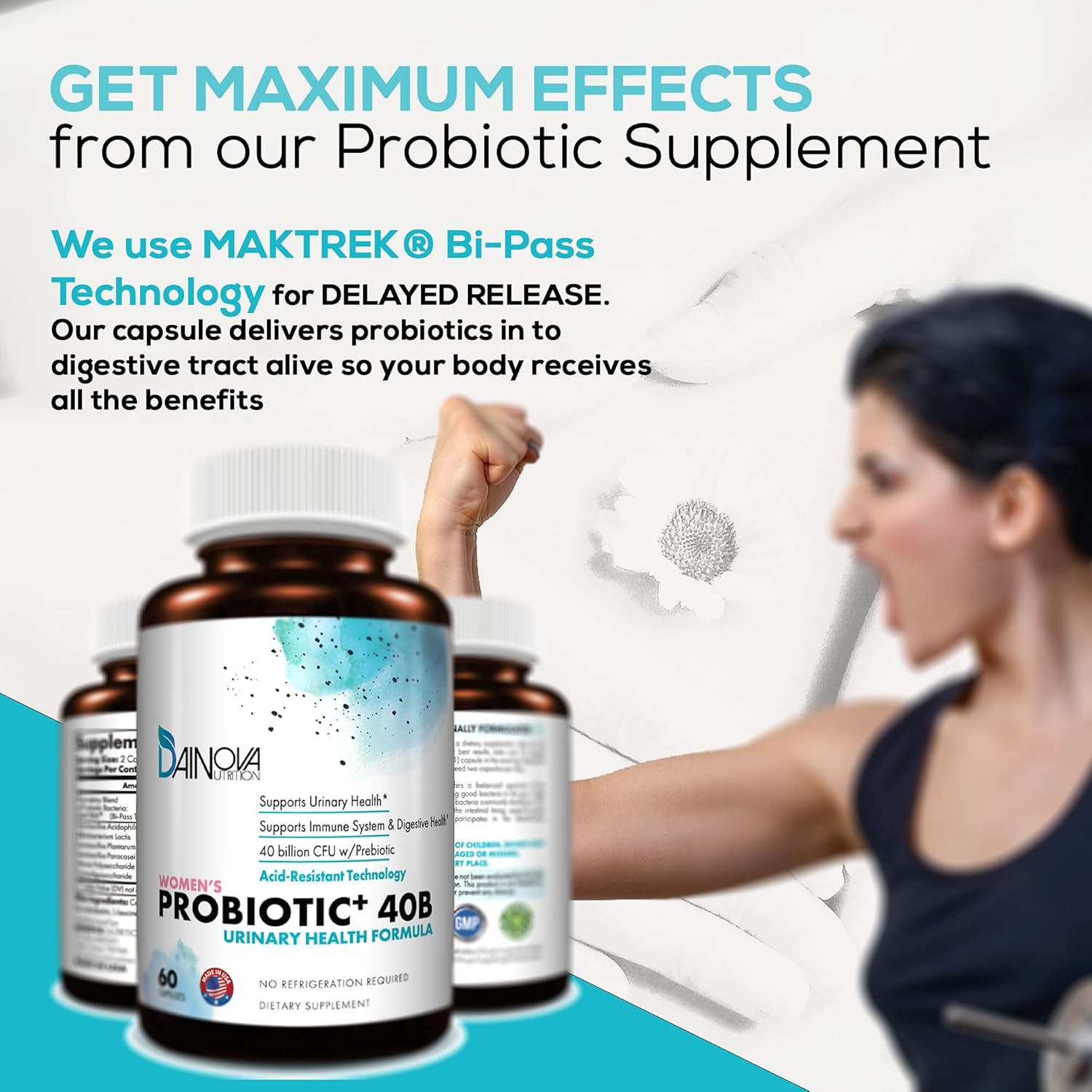 Dainova Probiotics for Women: 40 Bil CFU for Vaginal & Urinary Tract Health, Yeast Infection, UTI - 60 Capsules