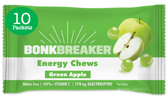 Dairy-Free Bonk Breaker Energy Chews with Gluten-Free Ingredients for Quick Energy and Focus - 1 Box of 10 Packets, Green Apple Flavor