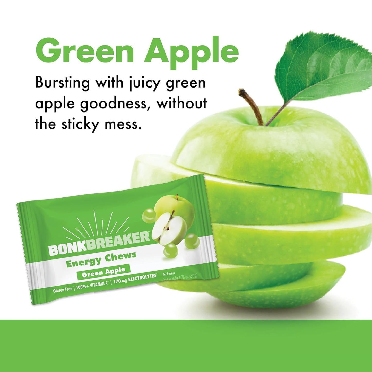 Dairy-Free, Gluten-Free Bonk Breaker Energy Chews in Green Apple Flavor, 10 Packets