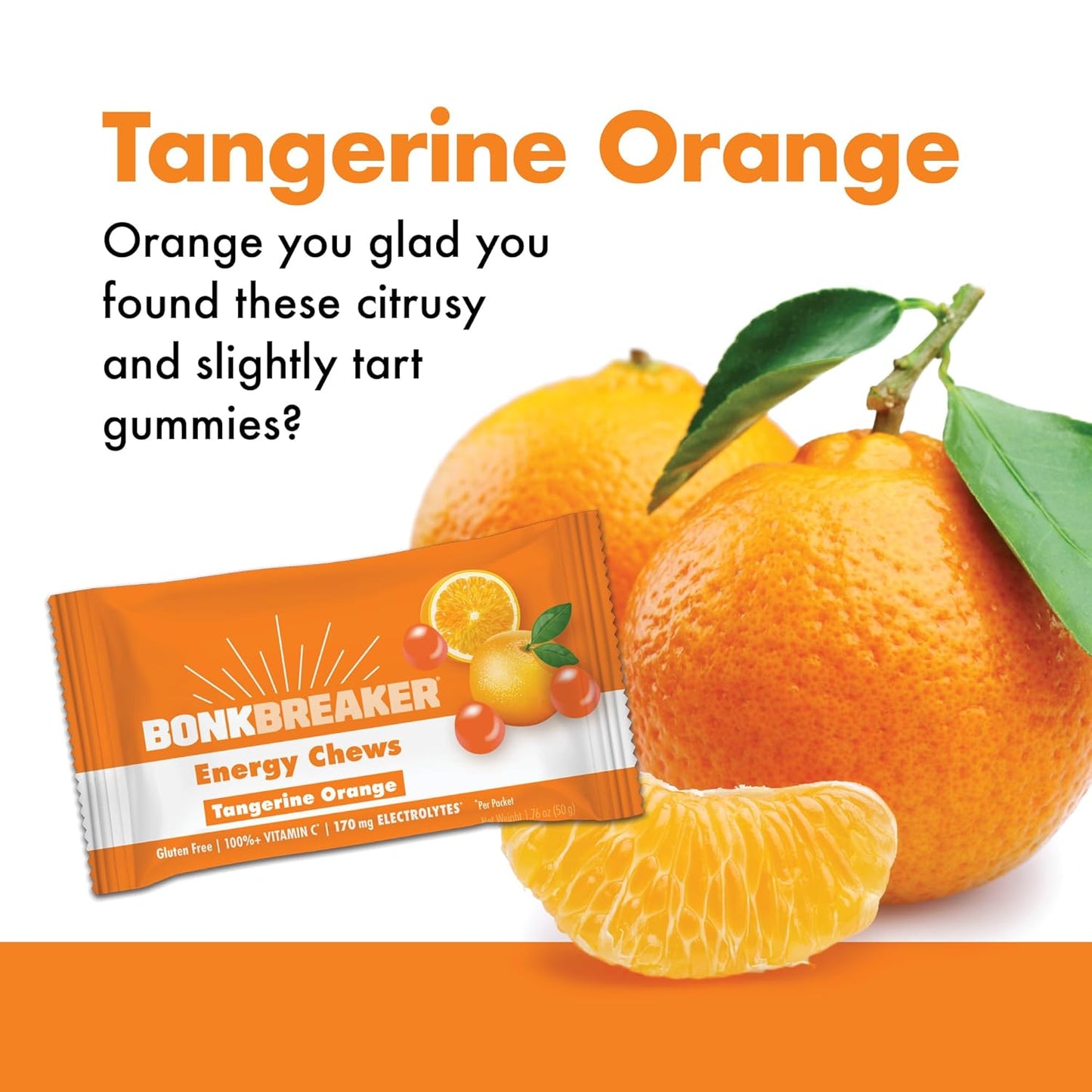 Dairy-Free Gluten-Free Tangerine Orange Energy Chews for Quick Energy and Focus - 1 Box of 10 Packets