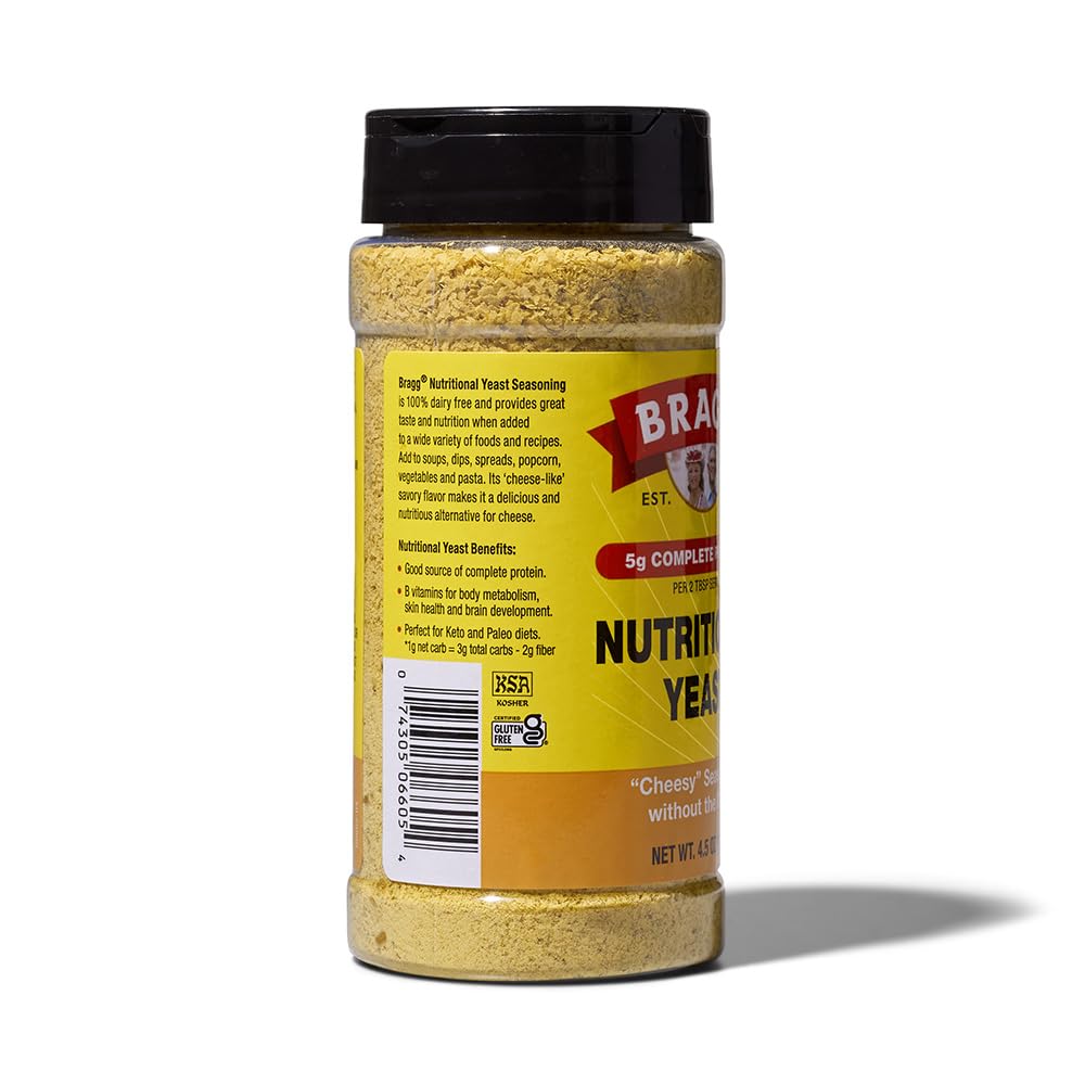 Dairy-Free Parmesan Cheese Substitute - Bragg Nutritional Yeast Seasoning - 4.5 oz - Ideal for Salads, Pastas, and Vegetables - BoostGo Australia