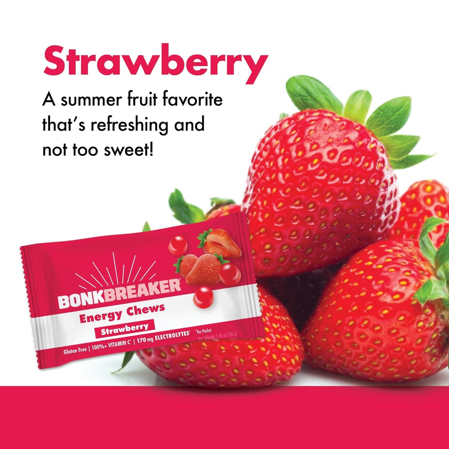 Dairy-Free Strawberry Energy Chews for Quick Energy & Focus - Gluten-Free - 1 Box of 10 Packets