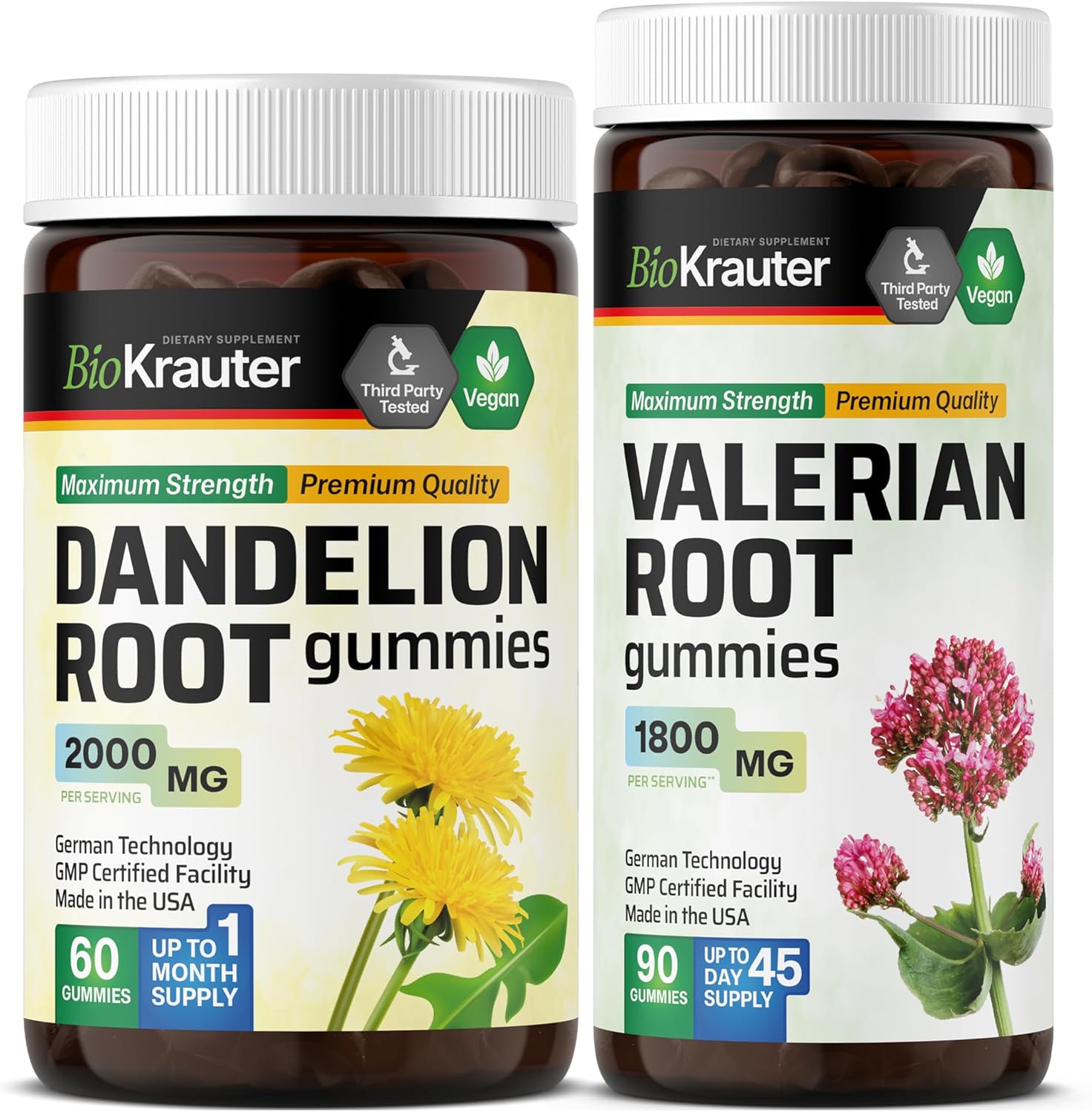 Dandelion Root and Valerian Root Gummy Bundle - 60 Dandelion Gummies and 90 Valerian Gummies