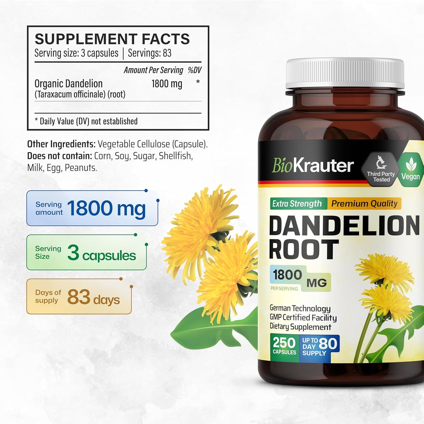 Dandelion Root Capsules and Liver Support Tincture 250 Capsules + 4 Fl. Oz.