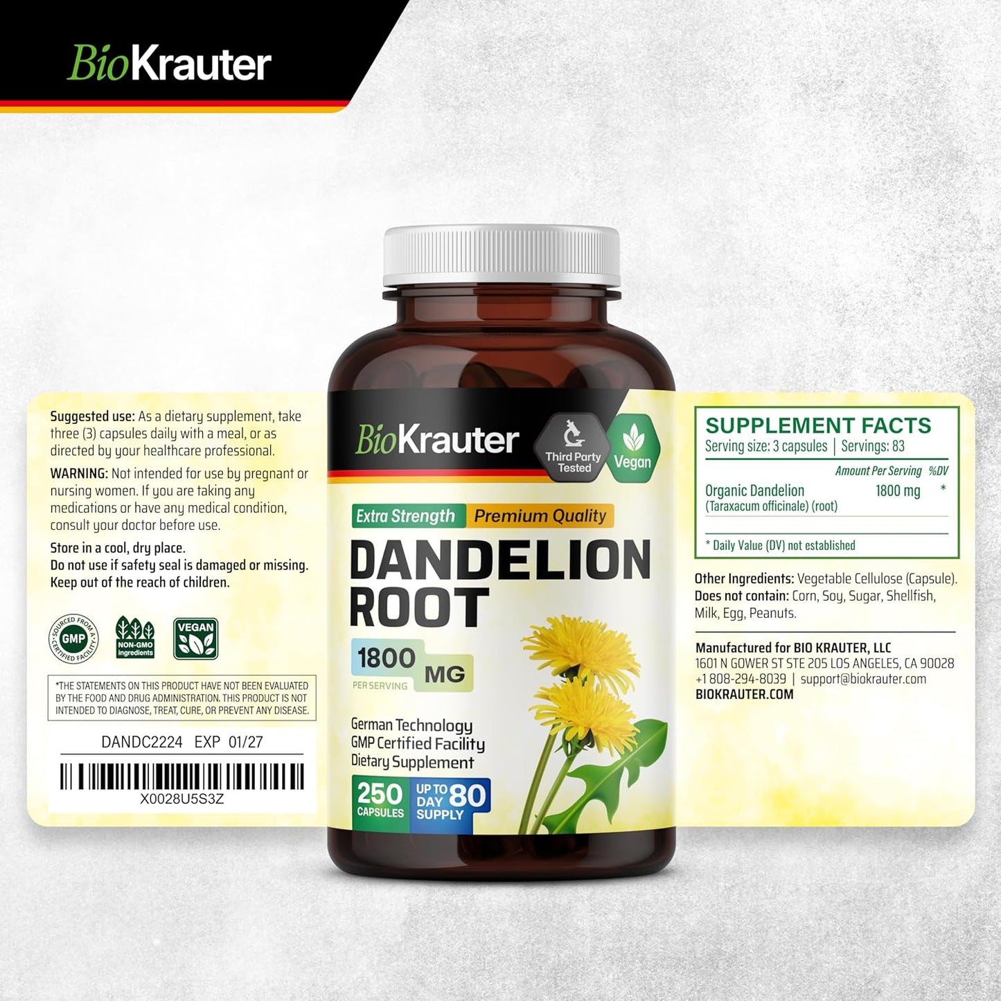 Dandelion Root Capsules and Liver Support Tincture 250 Capsules + 4 Fl. Oz.