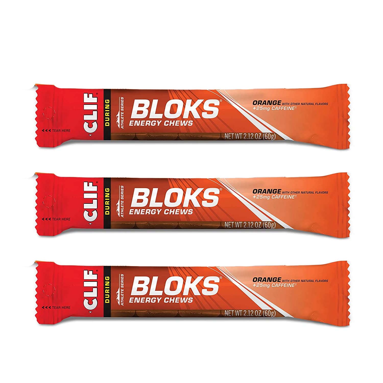 DAONEG CLIF BLOKS - Orange Energy Chews with Caffeine - Non-GMO Plant Based Fuel for Cycling & Running - Workout Snack - 2.1oz Packet (3 Count)