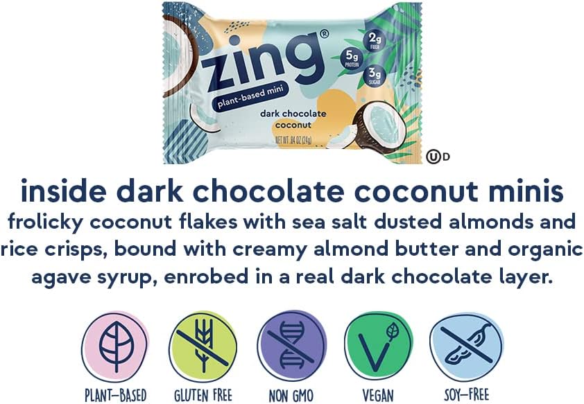 Dark Chocolate Coconut Zing Bars - 100 Calories, Moist and Delicious (18 Snack Size Bars)