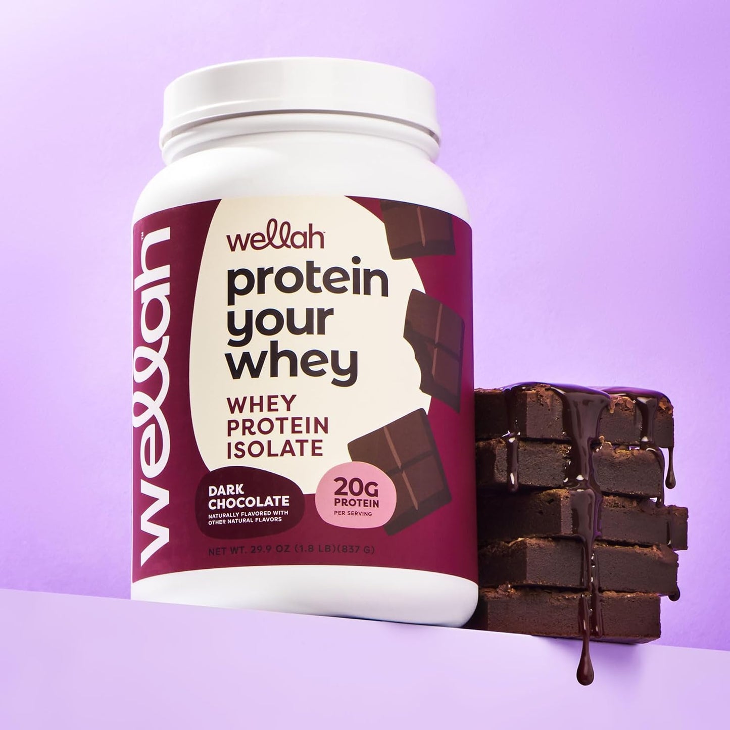 Dark Chocolate Whey Protein Isolate Powder - 30 Servings by Wellah Protein