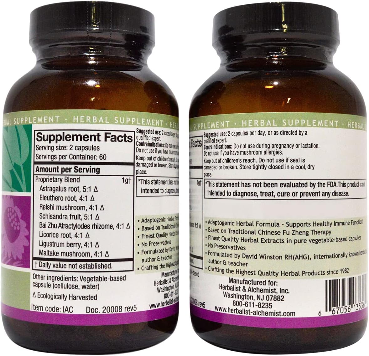 David Winston's Immune Adapt Fu Zheng Capsules - 2 Pack, 4 Month Supply, 120 Ct Each - Herbal Formula for Healthy Immune Support