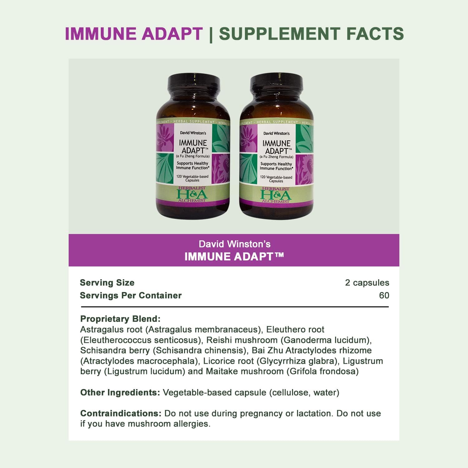 David Winston's Immune Adapt Fu Zheng Capsules - 2 Pack, 4 Month Supply, 120 Ct Each - Herbal Formula for Healthy Immune Support