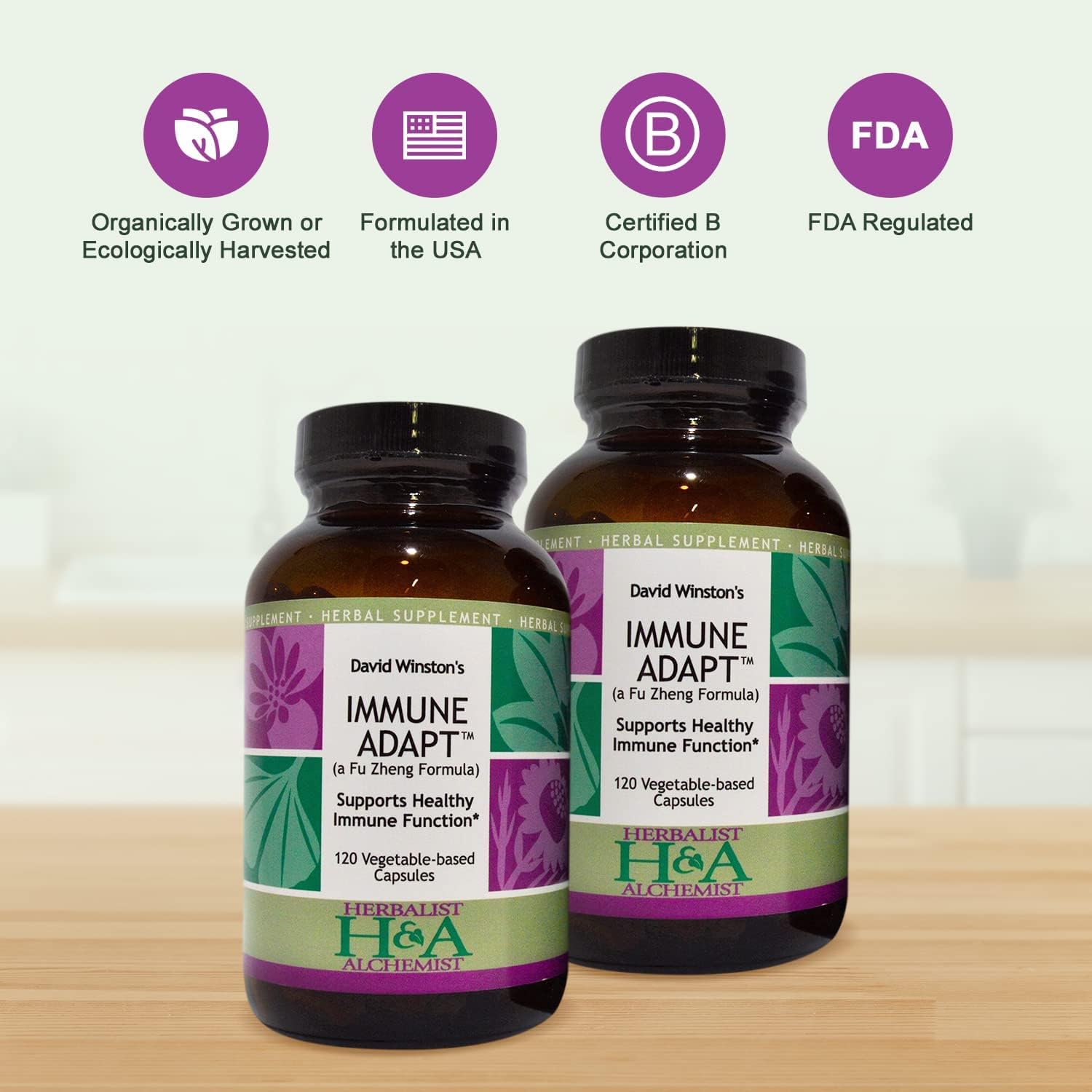 David Winston's Immune Adapt Fu Zheng Capsules - 2 Pack, 4 Month Supply, 120 Ct Each - Herbal Formula for Healthy Immune Support