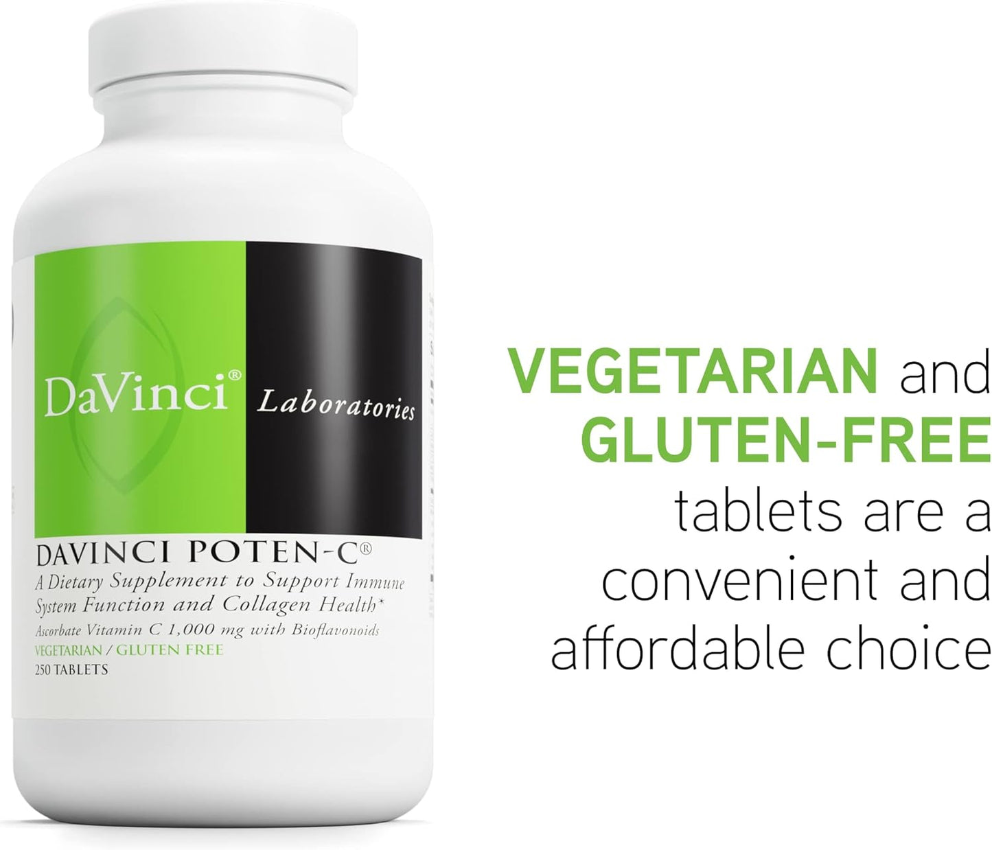 DAVINCI Labs Poten-C: Immune & Collagen Support - Vit C, Calcium, Magnesium, Zinc, Potassium, Manganese, Bioflavonoids - Vegetarian, Gluten-Free - 250 Tablets