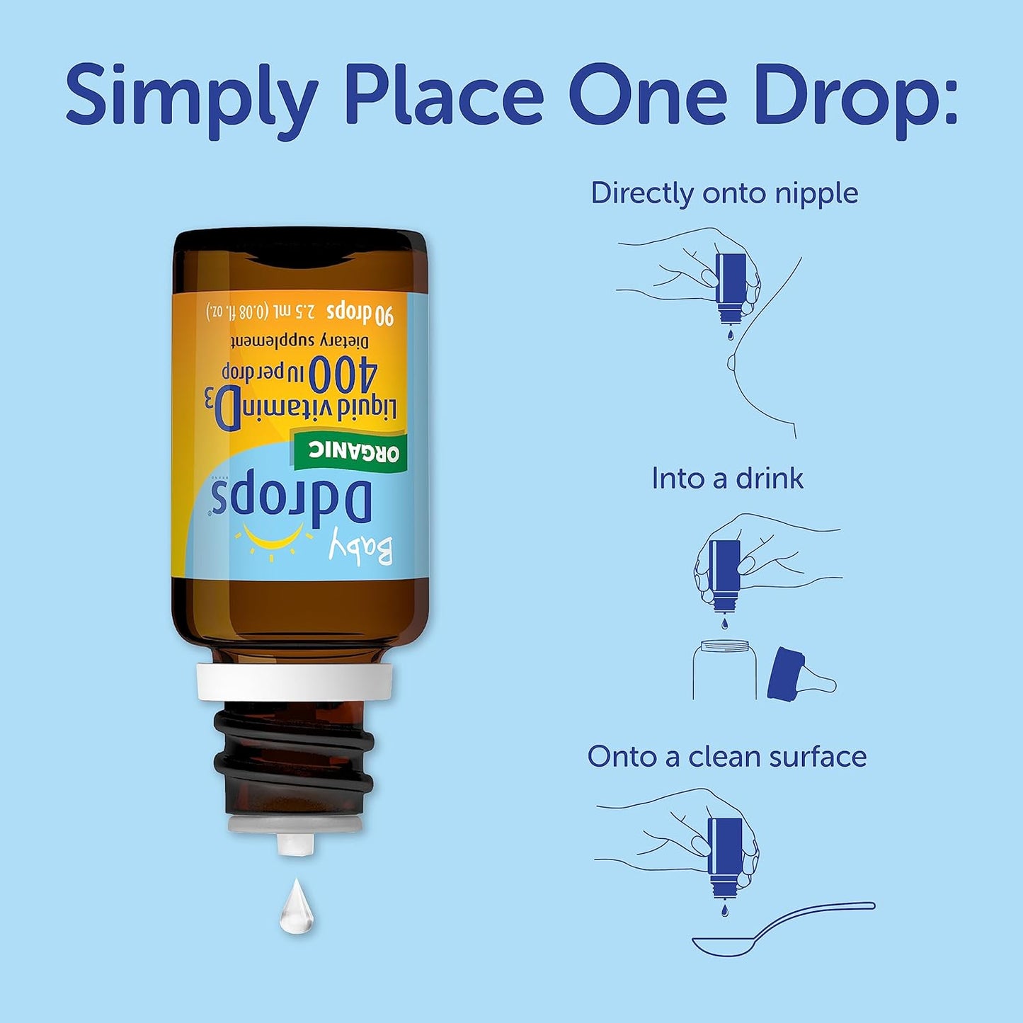 Ddrops Baby 400 IU Vitamin D Liquid Supplement - 90 Drops (2.5mL) - Pack of 1