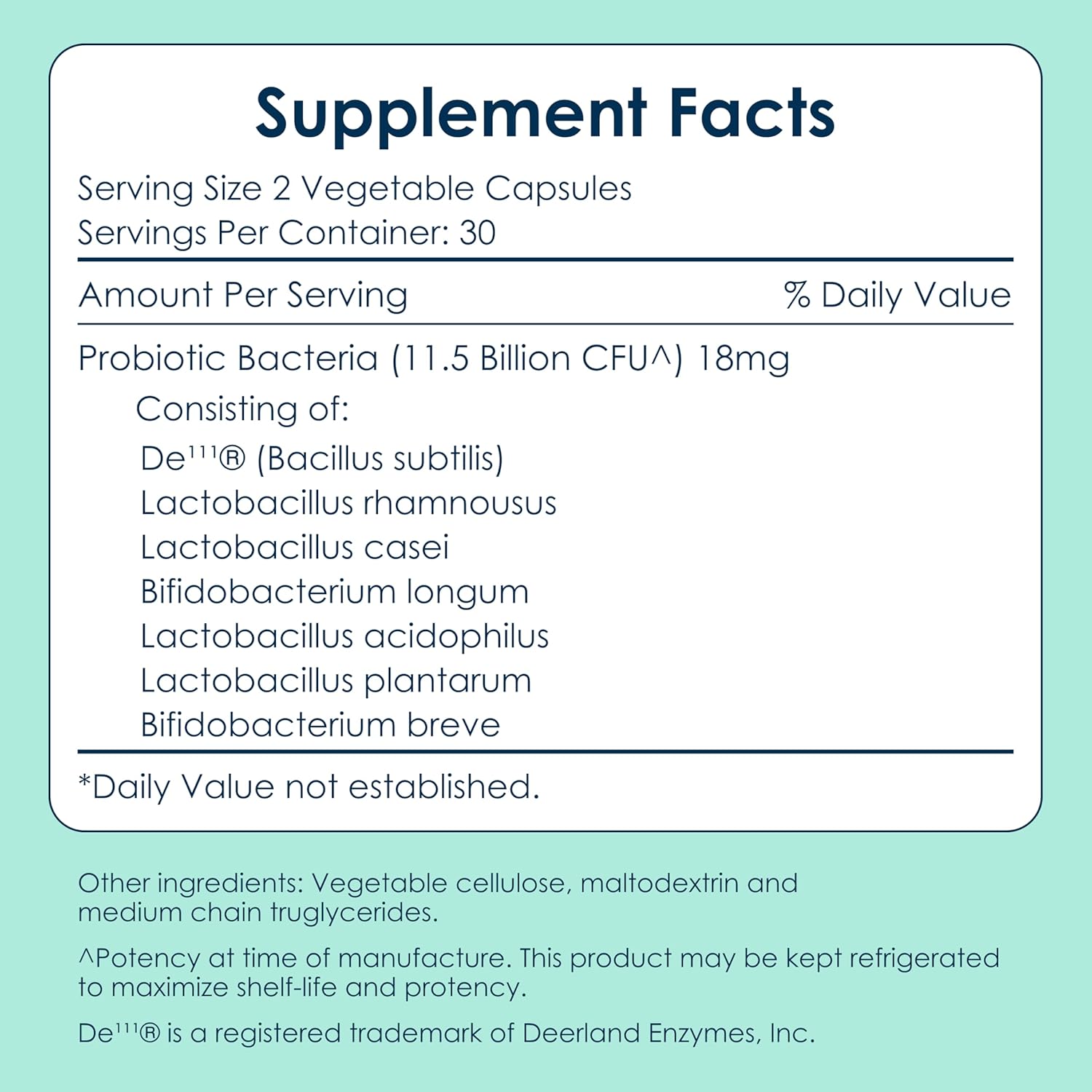 DE111 Strain Bacillus Subtilis Probiotic Capsules for Digestive & Immune Support - 11.5 Billion CFU Daily Supplement for Men & Women