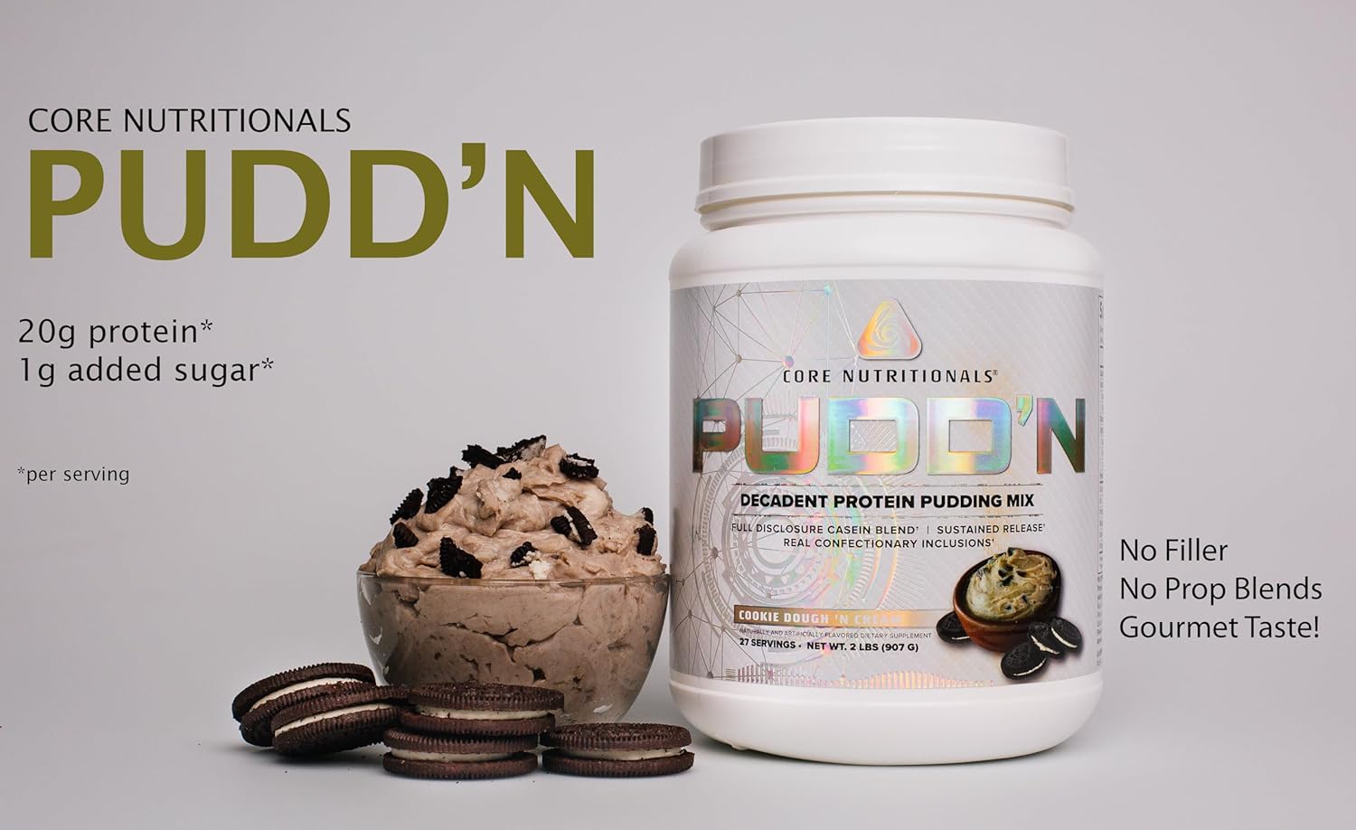 Decadent Protein Pudding Mix with Full Disclosure Casein Blend - Cookie Dough'n Cream Flavor - 20g Protein - 27 Servings - Sustained Release - 2 lb - BoostGo Australia